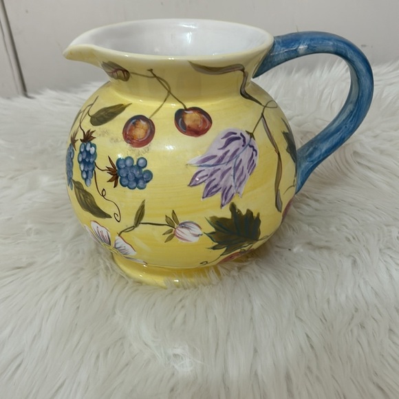 Zrike Floral Yellow and Blue Ceramic Pitcher decorative - Picture 3 of 6